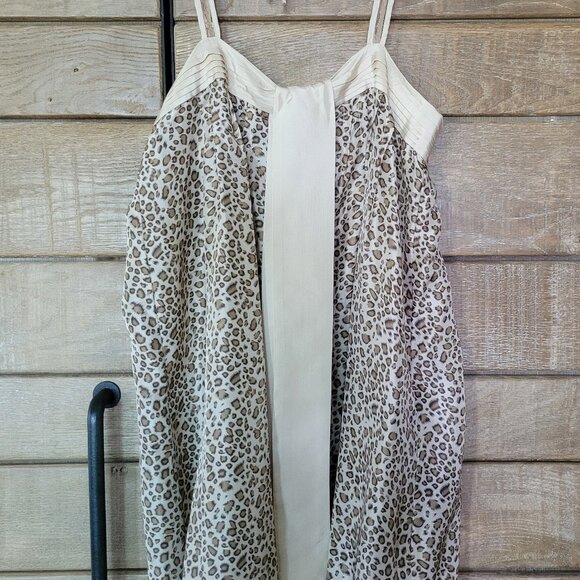 TRINITY ANTHROPOLOGIE LEOPARD PRINT 100% SILK MINI BABYDOLL LACE DRESS SZ SMALL - Picture 1 of 11